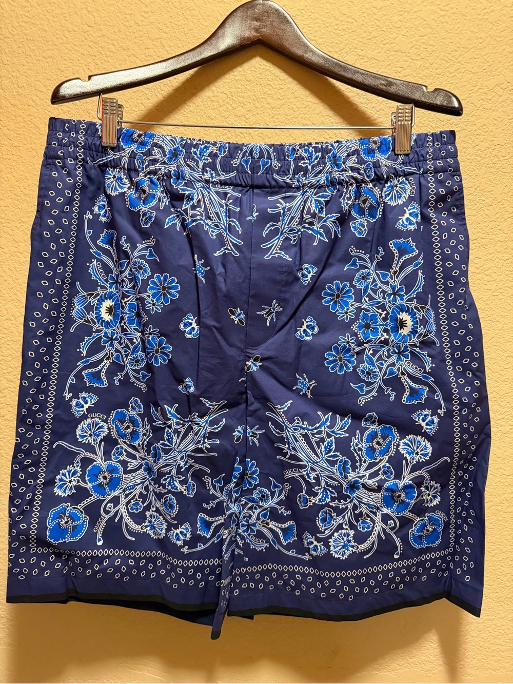 New Gucci Logo Floral Shorts Navy White Size IT 52 / US L 34 - 38 Waist - Picture 2 of 10